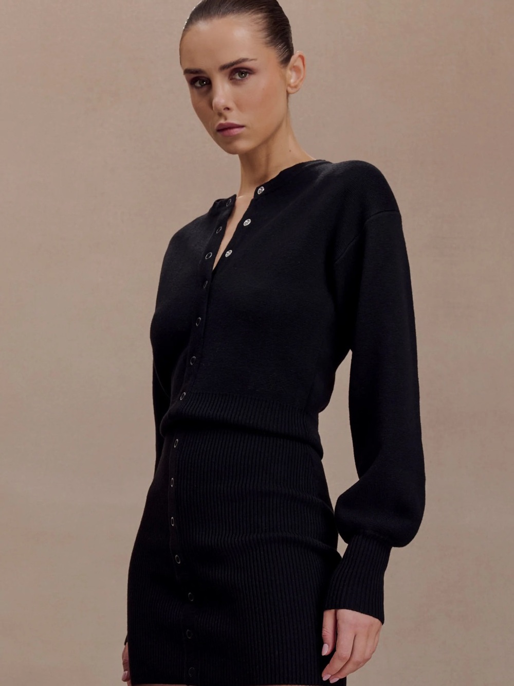 Xaden Wool Mix Knit Mini Dress - Black - Picture 2 of 6
